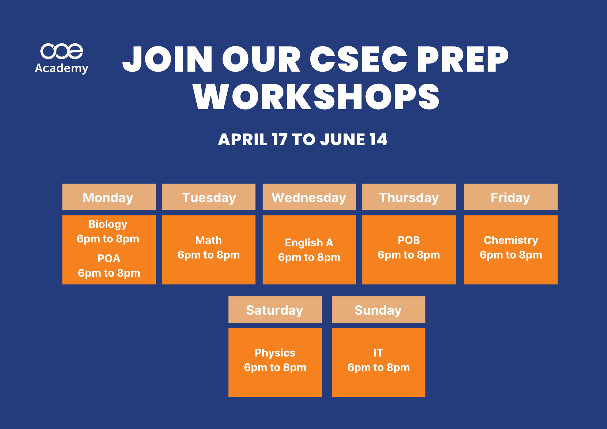 CSEC Workshop Schedule For One Academy